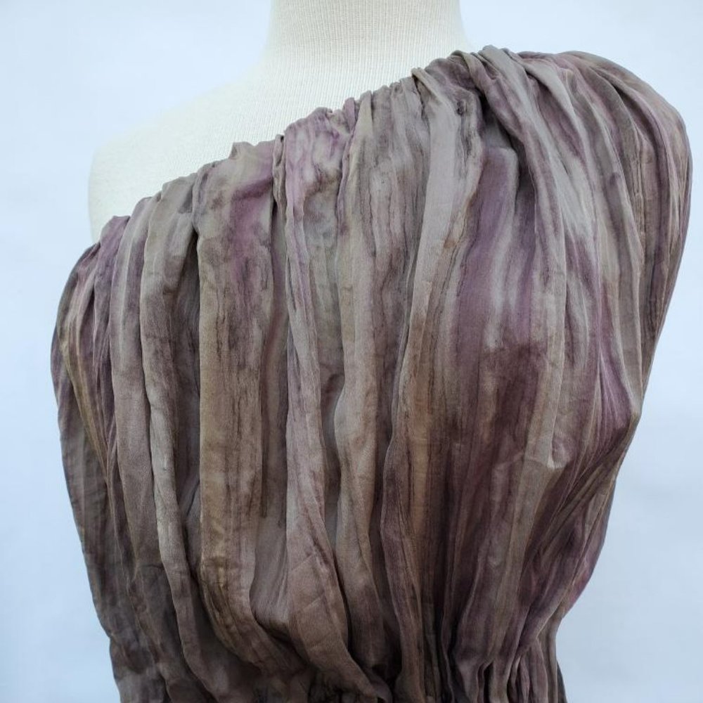 LANVIN silk ruched couture short dress dyed gold gray beige painted small 2 4 6